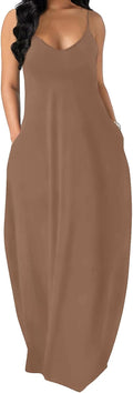 OFEEFAN Women's Maxi Dress Spaghetti Strap with Pockets (Style M9TW)