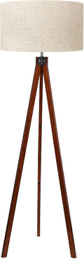 LEPOWER Wood Tripod Floor Lamp Mid Century Standing Lamp - Warm Linen