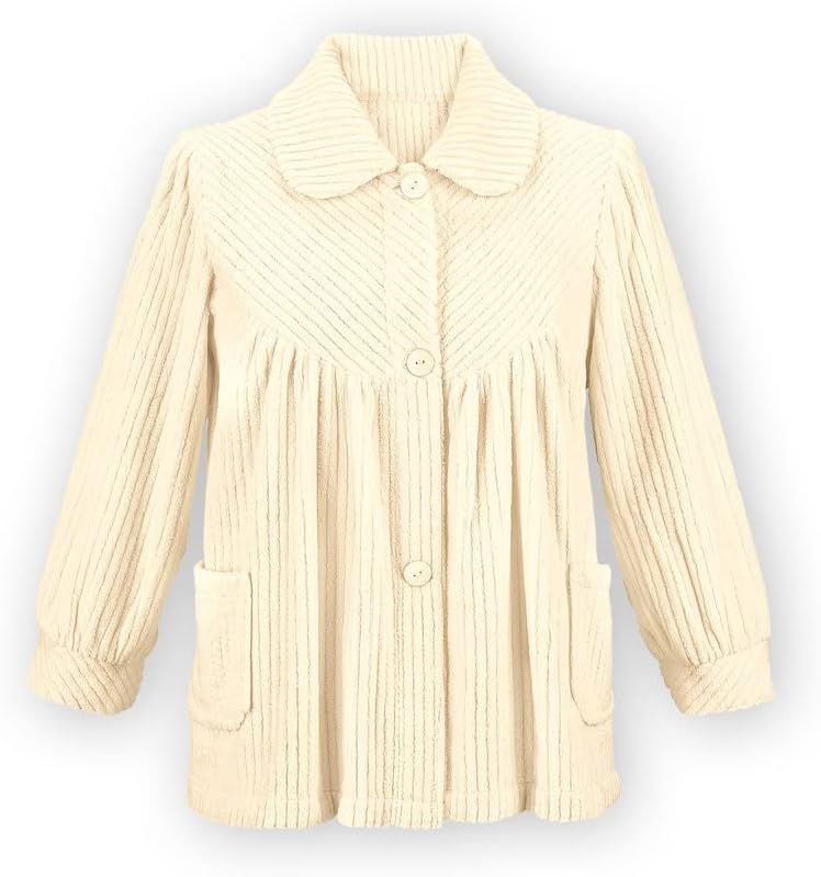 Soft Fleece Button Down Bed Jacket with Pockets for Comfort