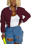 Womens Faux Leather Varsity Jacket - Colorblock Cropped Bomber