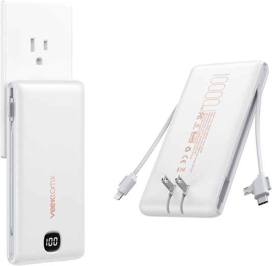 VEEKTOMX 10000mAh Portable Charger with Built-in Cables