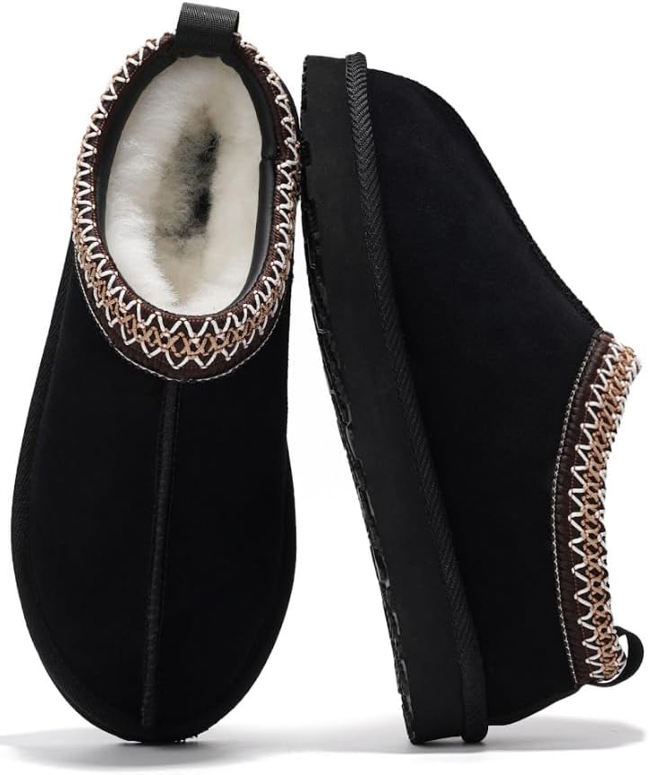 Genuine Leather Womens Slippers with Australian Shearling Fur