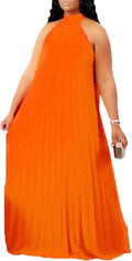 Plus Size Chiffon Halter Neck Maxi Dress - Flowing Sleeveless Long Fit