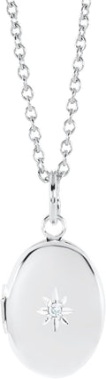 Girls Polished Cubic Zirconia Oval Locket Necklace - Petite Sterling