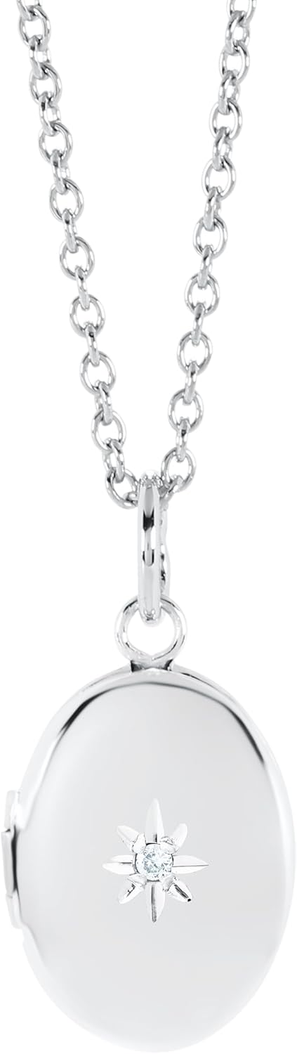 Girls Polished Locket Necklace with Cubic Zirconia Charm