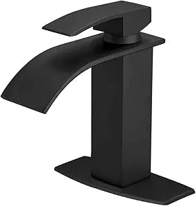 BESy Black Waterfall Spout Bathroom Faucet for Modern Sinks