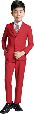 Boys Red Suit Slim Fit 5-Piece Tuxedo Set for Weddings