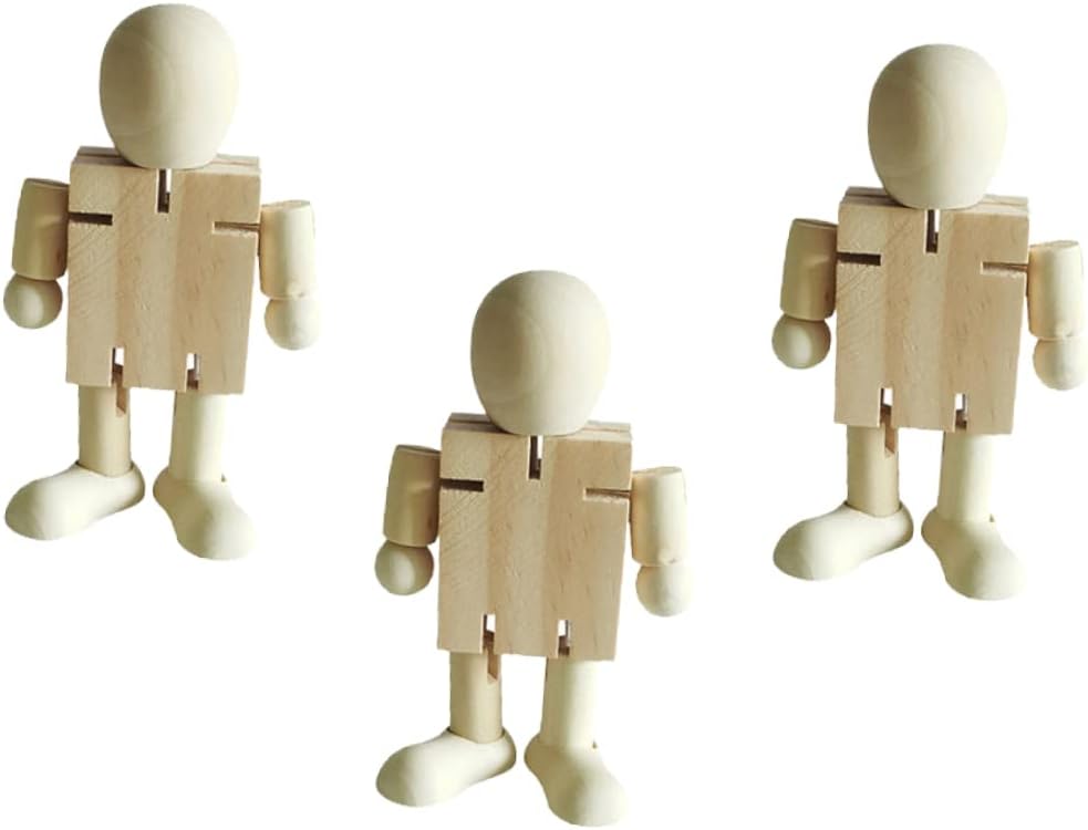 Unpainted Wooden Robot Doll Figure for Creative Kids