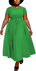 Plus Size Dress A Line for Women - Long Sleeve Belted Maxi