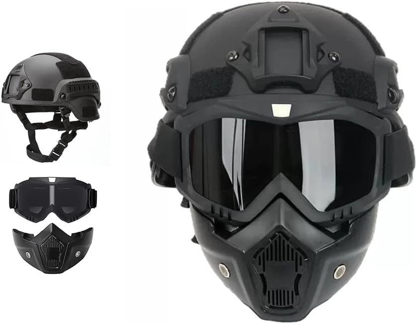 MICH Tactical Helmet Set: Detachable Face Mask Goggles - Ideal for Outdoors