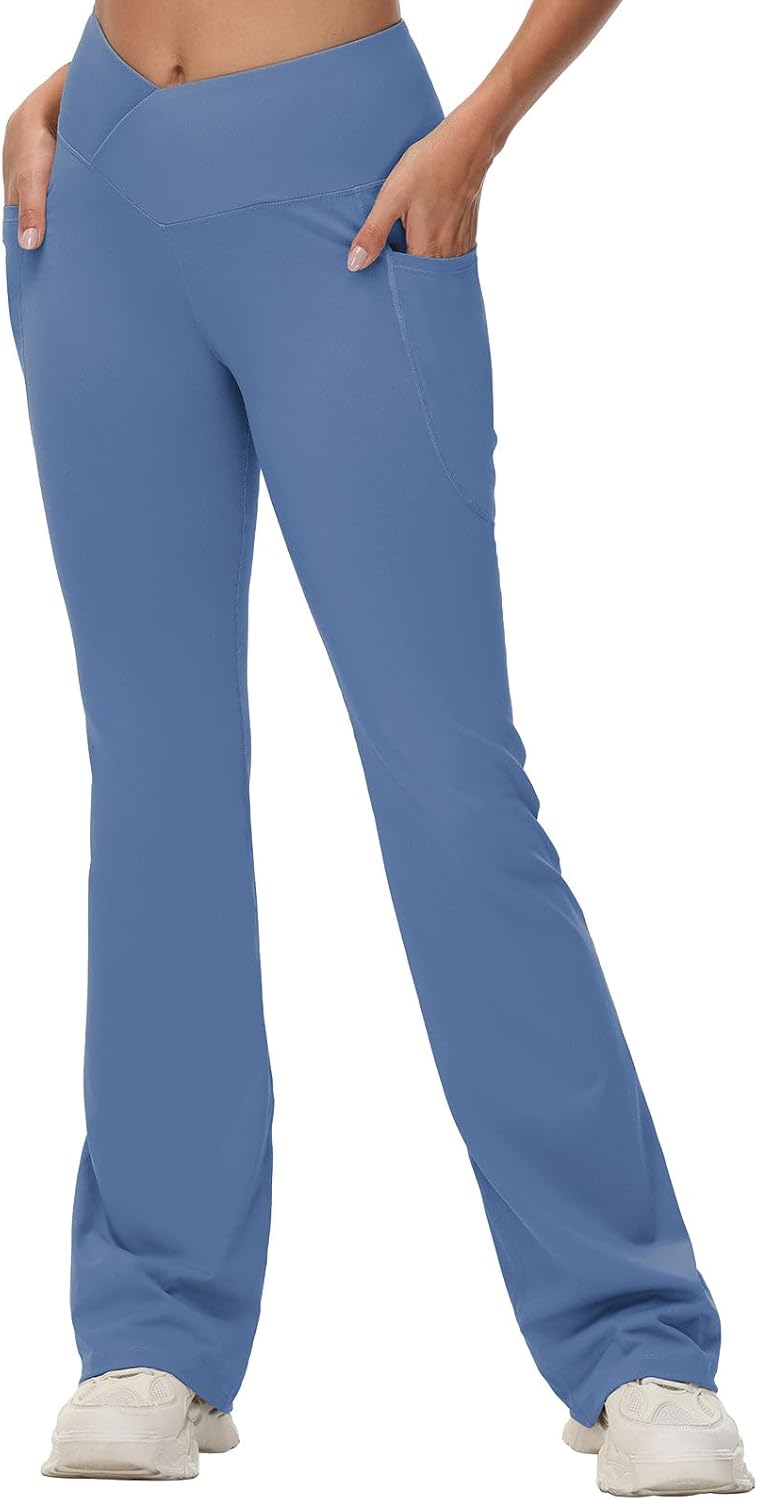 Baleaf Women's V Crossover Flare Leggings with Pockets