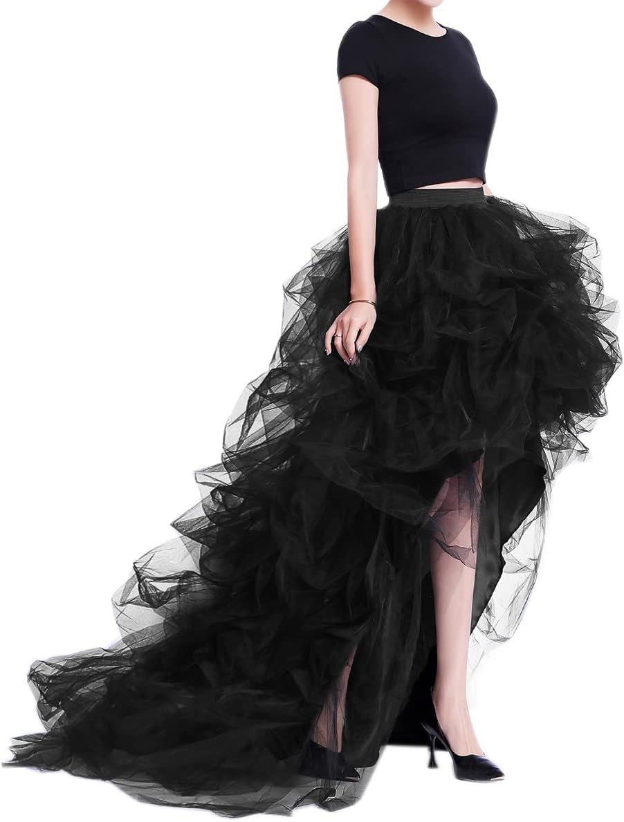 WDPL Women's Long High Low Ruffles Tulle Skirt for Parties