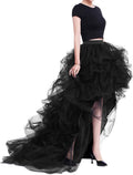 Women's Long High Low Ruffles Tulle Skirt in Black - Voluminous Train