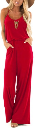 Womens Sleeveless Spaghetti Strap Wide Leg Jumpsuit - Easy Chic