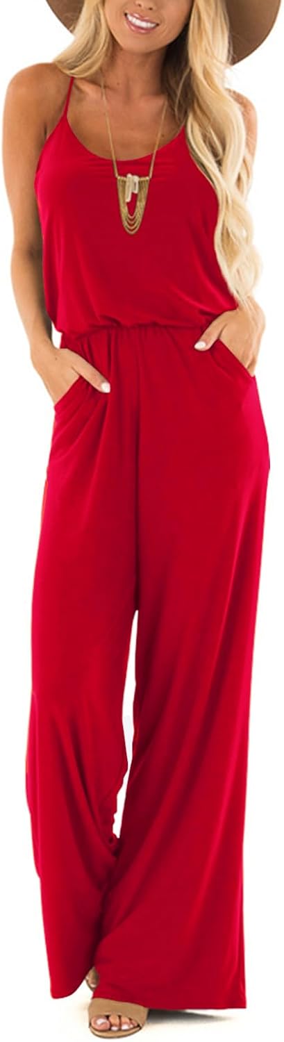 Lacozy Womens Casual Sleeveless Spaghetti Strap Jumpsuit