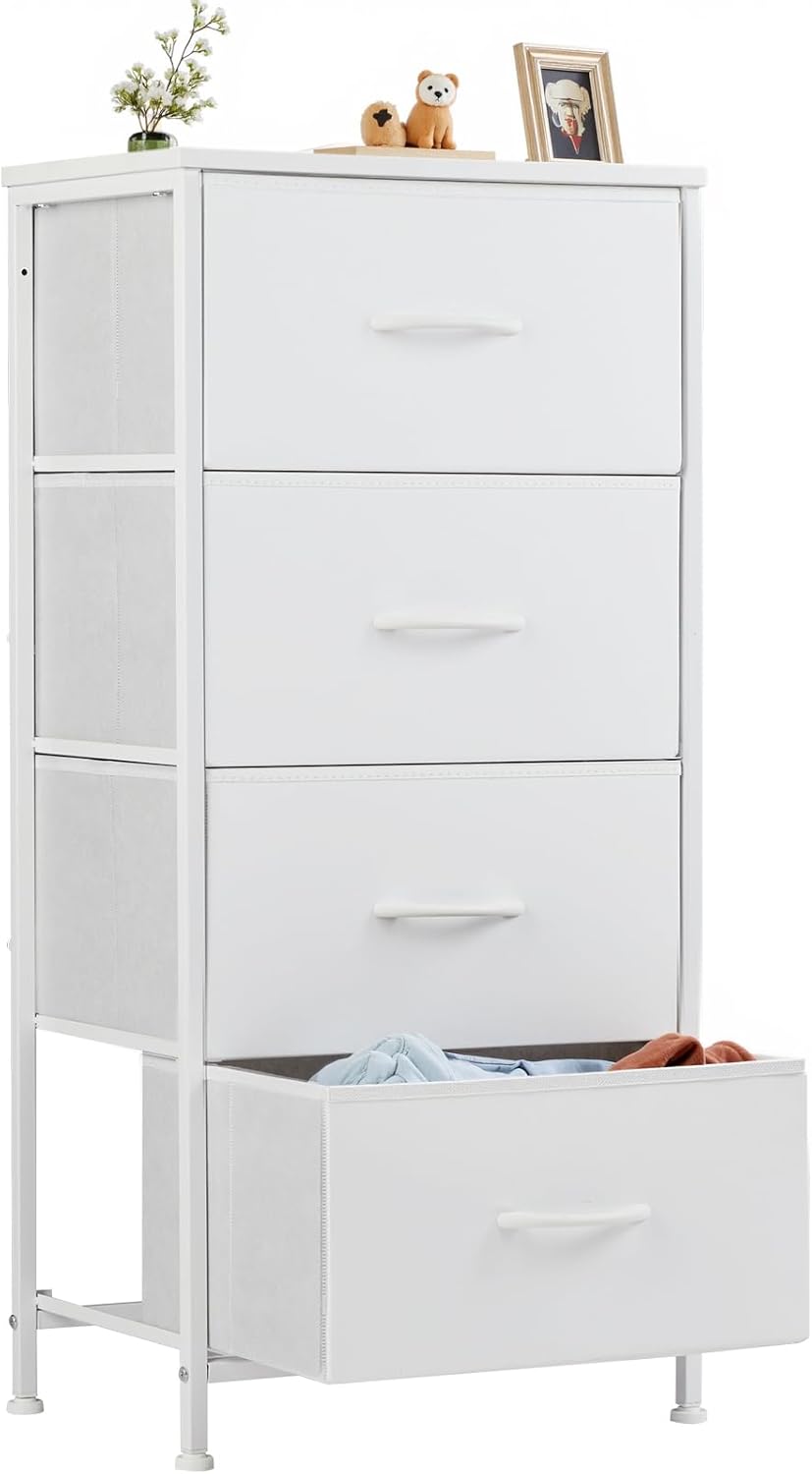 Sweetcrispy Nightstand with 4 Fabric Drawers for Bedroom Use