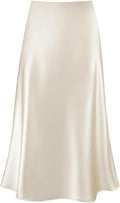 Women's Satin High Waist A Line Midi Skirt - Flattering Midcalf Fit If