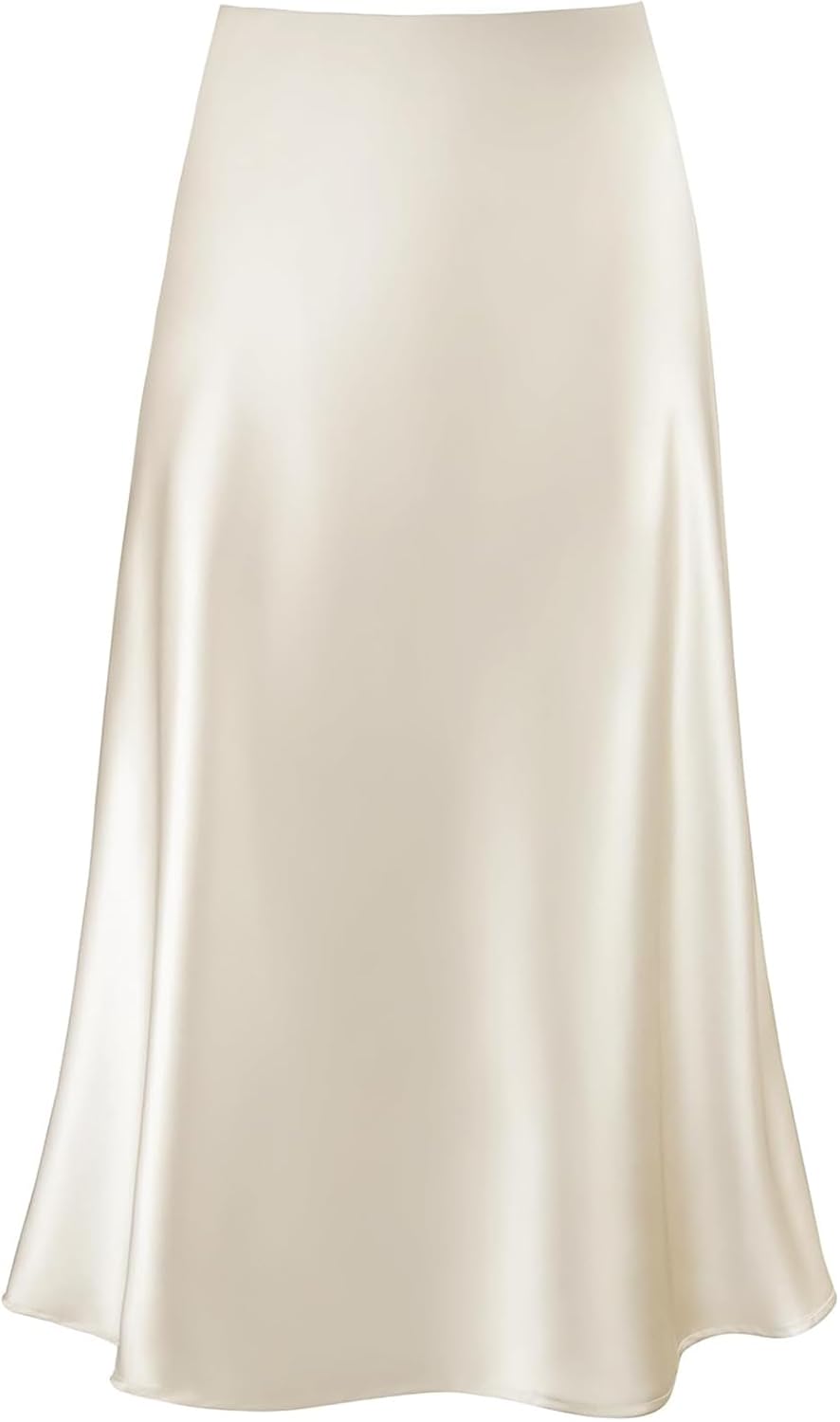 Women's Satin High Waist Flared A Line Midi Skirt for All Occasions
