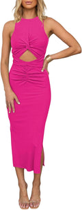 HUUSA Womens Sleeveless Cut Out Bodycon Midi Dress - Flattering Fit