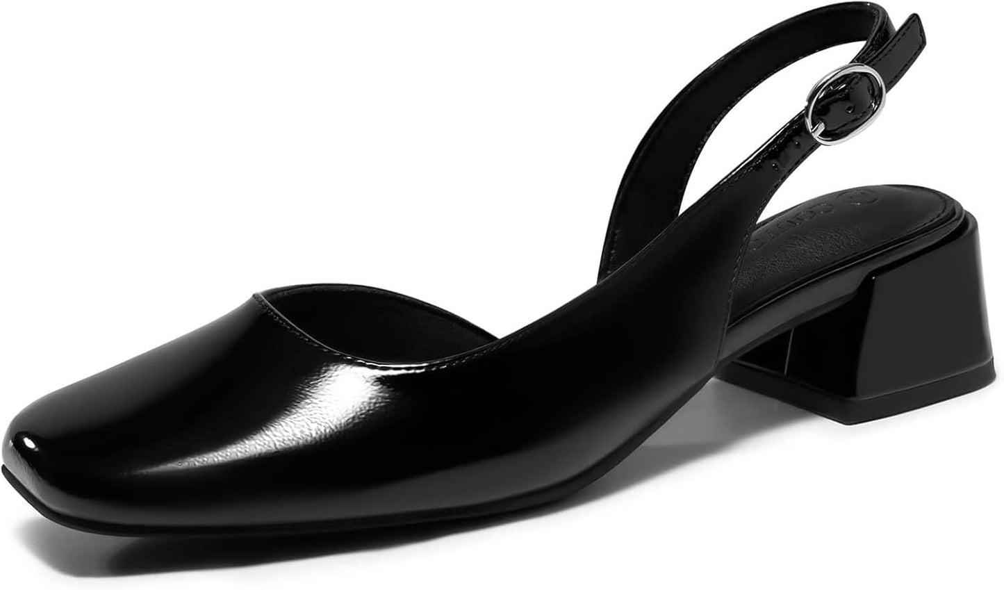 Coutgo Womens Chunky Low Heels D'Orsay Slingback Pumps Review