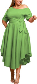 Plus Size Women Wedding Guest Dress Off Shoulder Boat Neck Midi slit