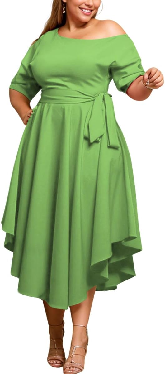 Plus Size Women Wedding Guest Dress Off Shoulder Midi Style