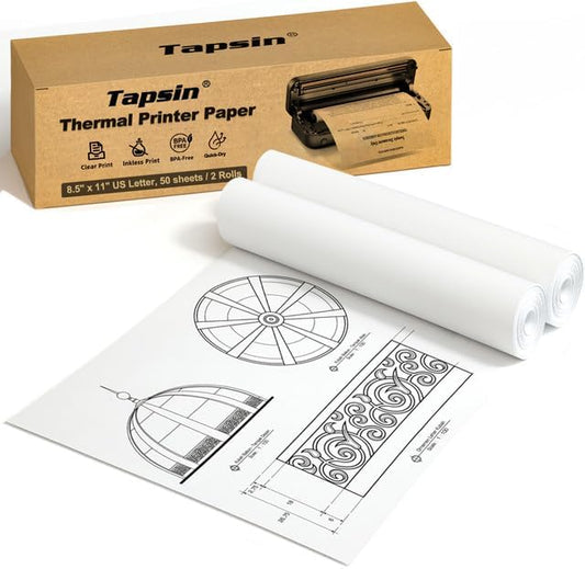 Fast-Drying US Letter Thermal Paper Rolls, 50 Sheets x 2 - Compatible with M08F, M832, M834
