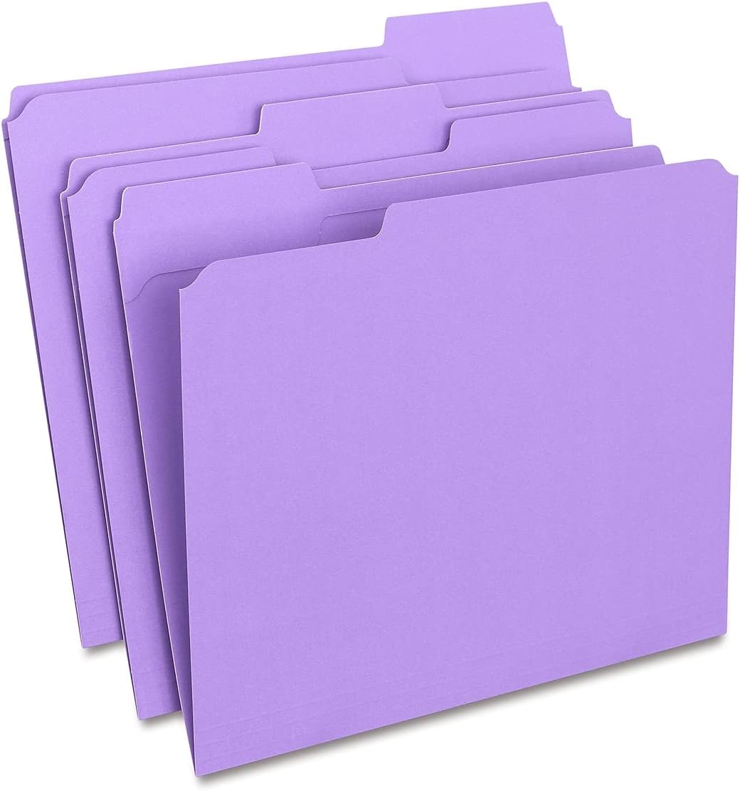 Durable Reinforced 3-Tab Letter Size File Folders in Purple