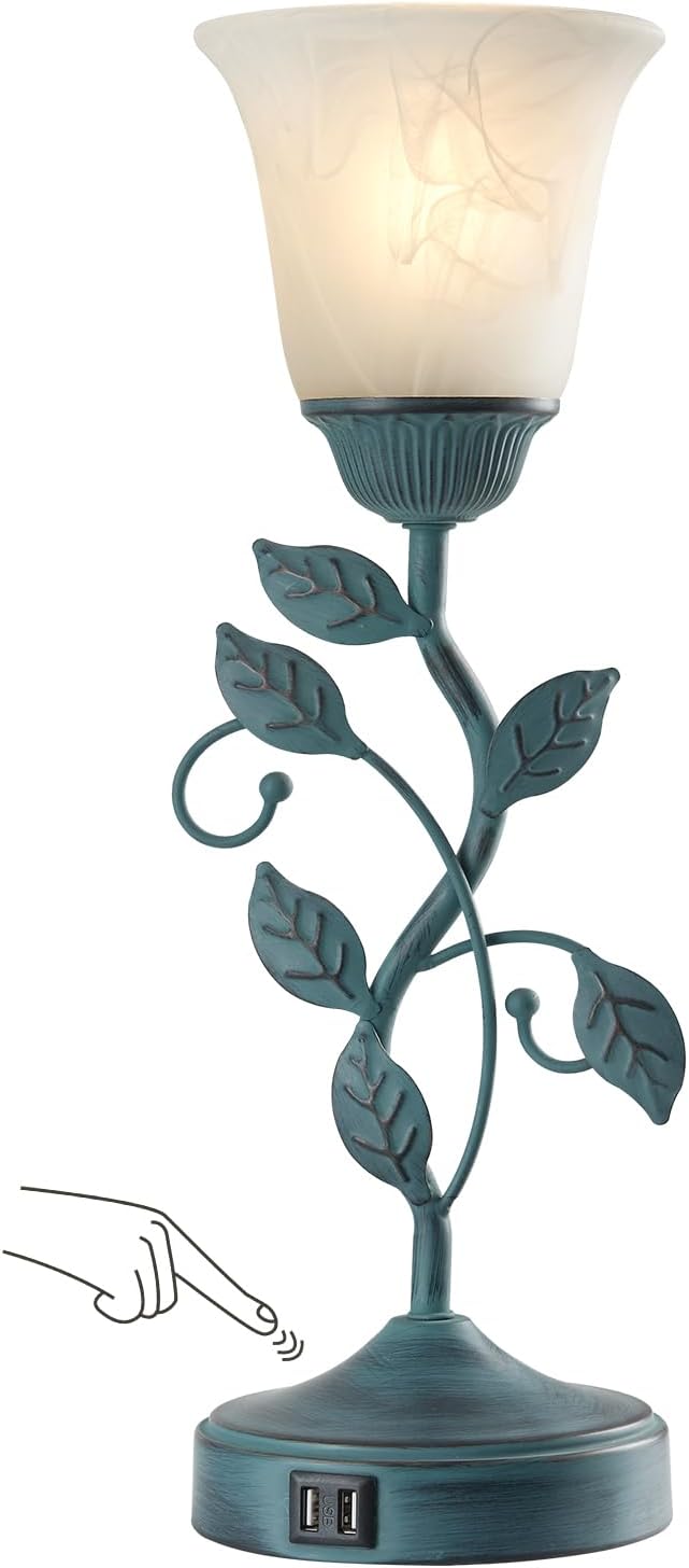 RORIANO Vintage Leaf Table Lamp with USB Ports 3-Way Dimmable