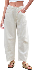 Mid Rise Barrel Jeans for Women Wide Leg Cropped Denim Pants