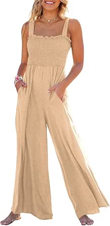 Caracilia Womens Casual Loose Sleeveless Tank Jumpsuit with Pockets