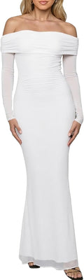 Off The Shoulder Bodycon Maxi Dress - Elegant Mesh Cocktail