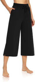 Womens Capri Yoga Pants Loose Wide Leg Drawstring - Comfy Lounge Fit