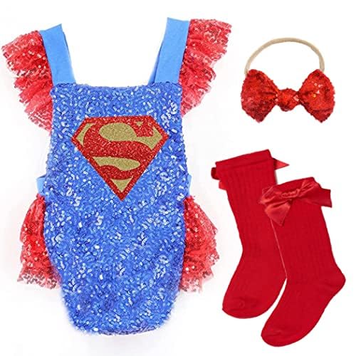 Baby Girl Superhero Halloween Costume with Sequin Romper & Socks