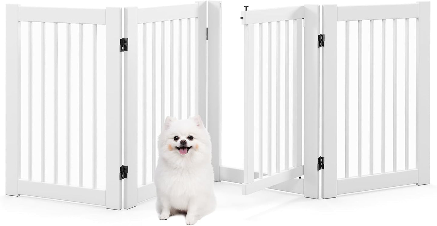 Giantex Dog Gate with Door - 30H 80W Wooden Pet Safety Fence