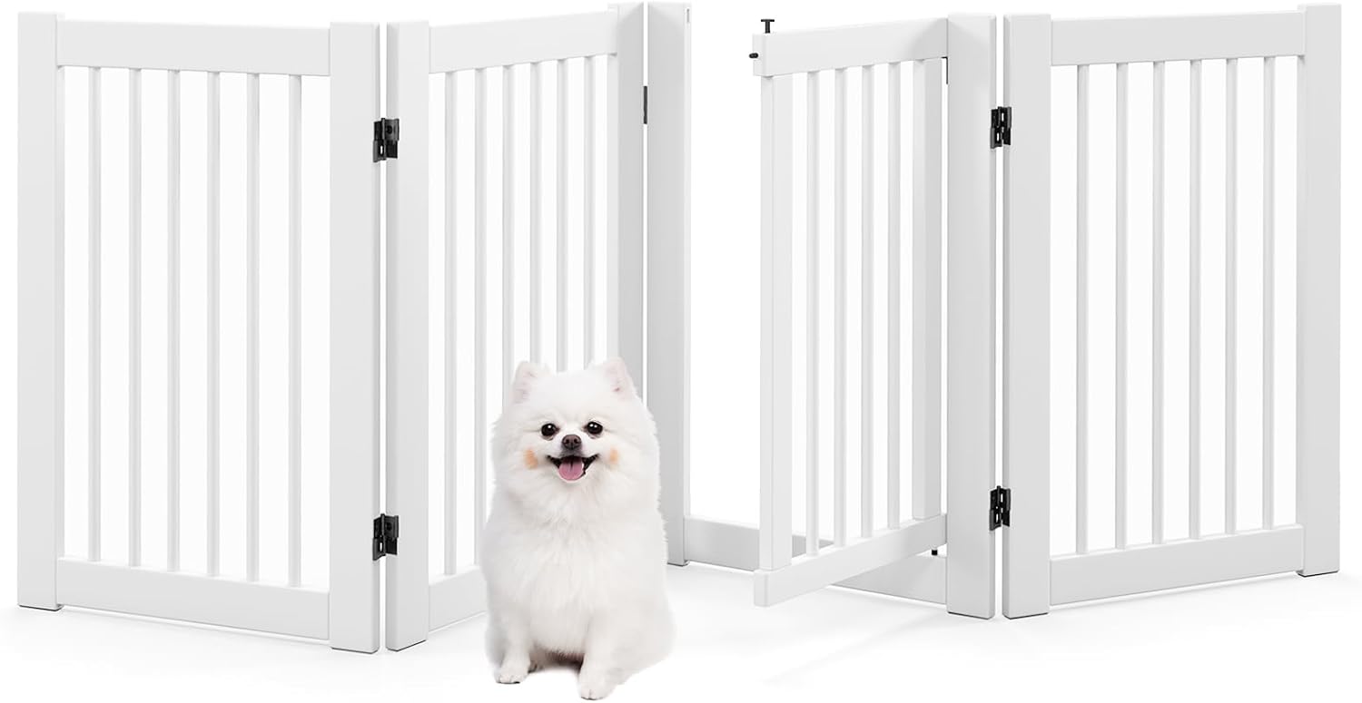 Giantex Dog Gate with Door - 30H 80W Wooden Pet Safety Fence