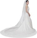 Wedding Veil 118in Fingertip Length with Pearls and Crystals Beaded