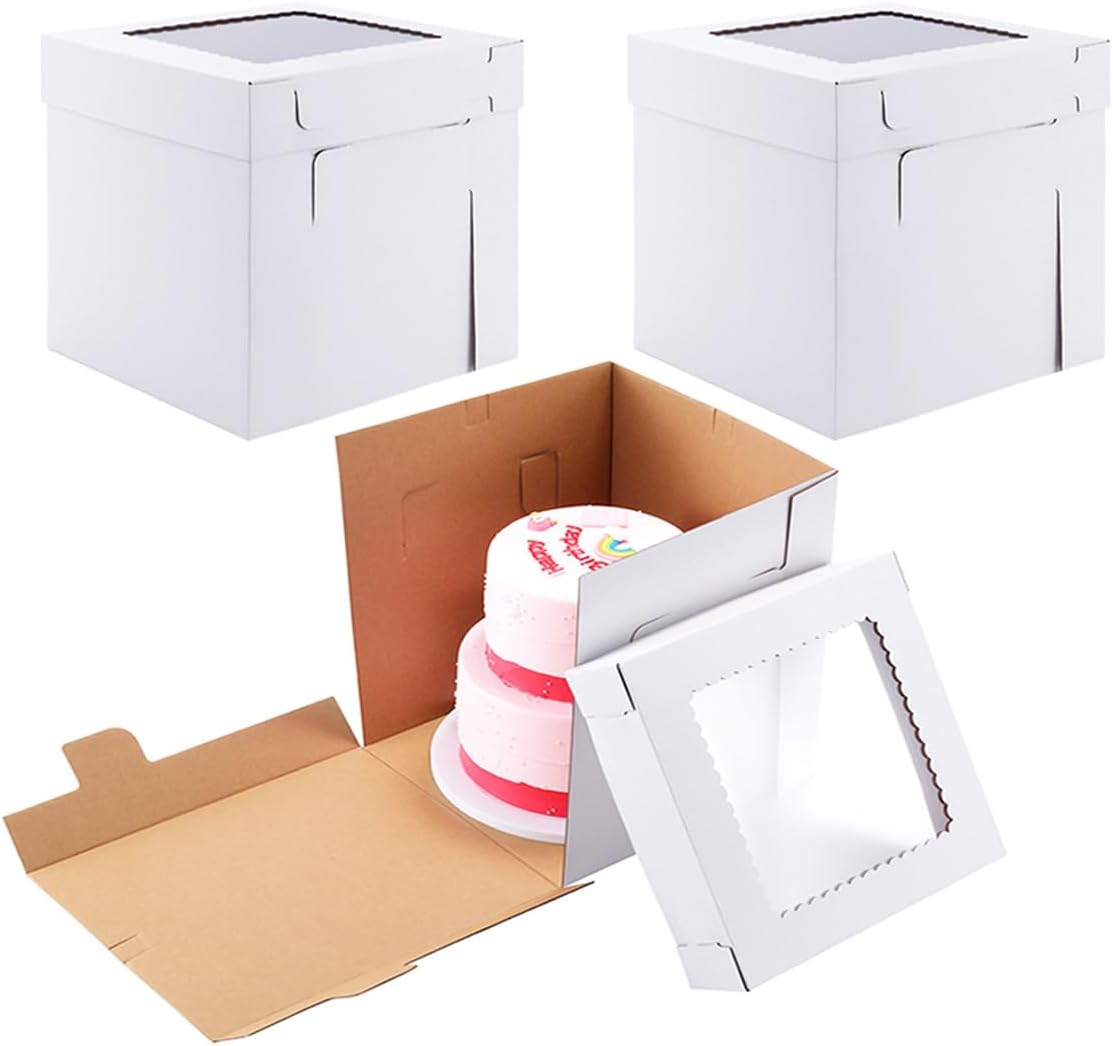 Tall Cake Boxes for Tier Cakes, 12x12x12 Inch, 10 Pack