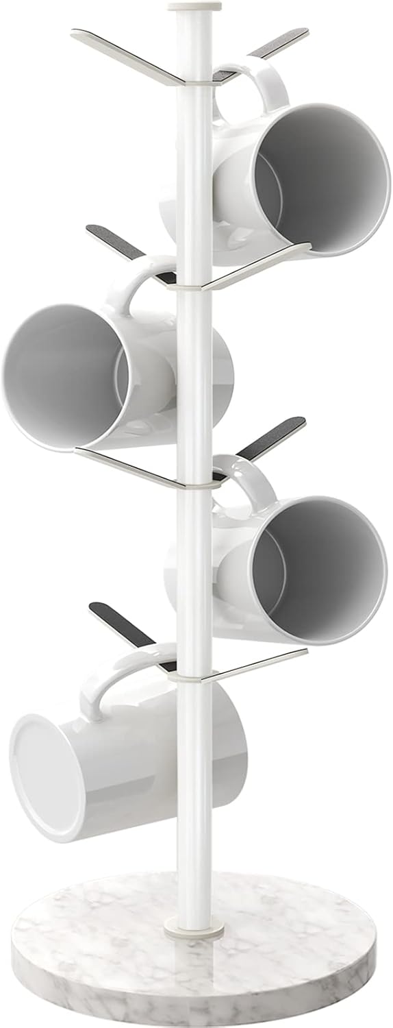 Mug Holder Tree with Marble Base for Coffee Cups - 8 Hooks
