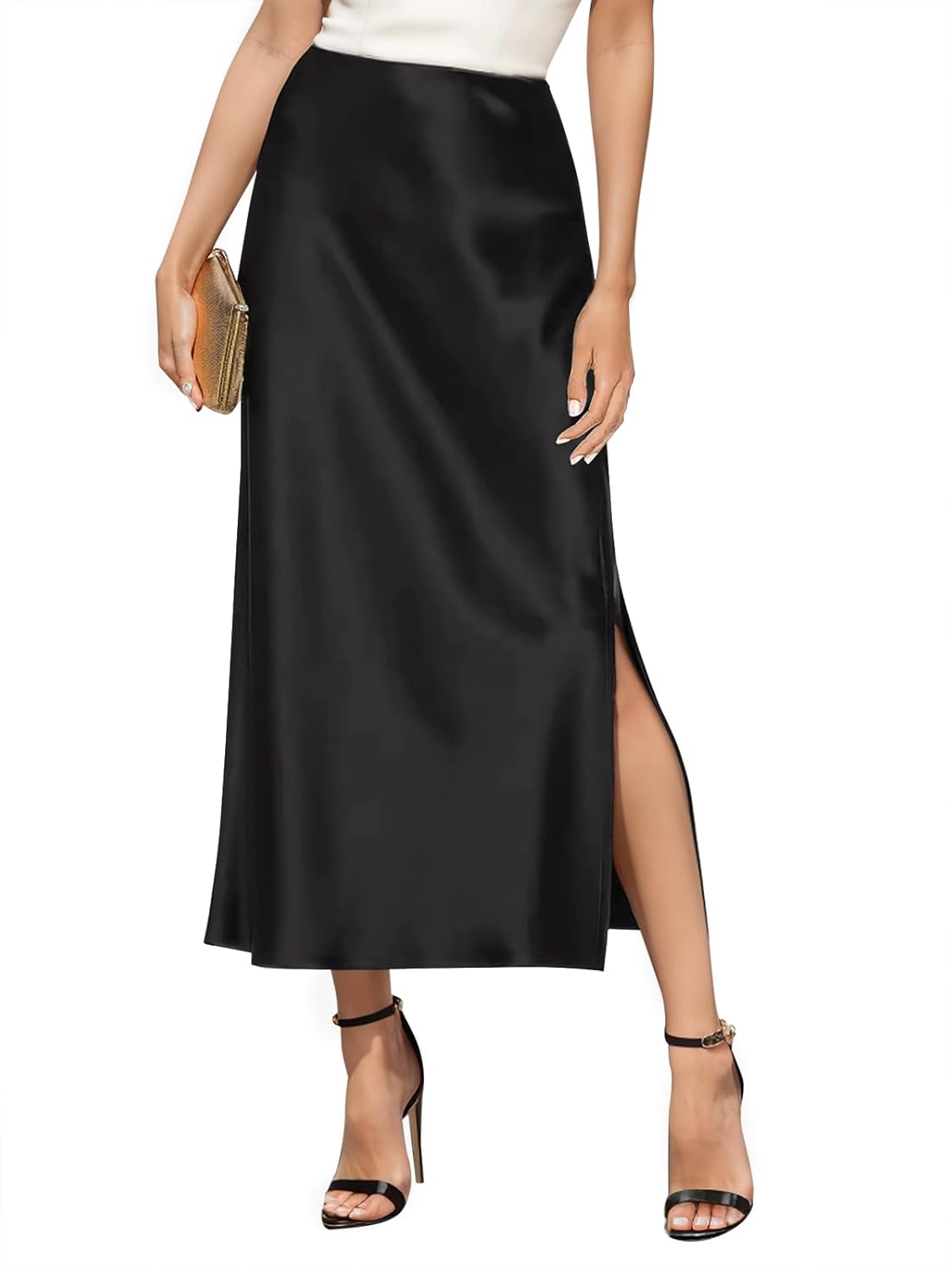 Women's Satin High Waisted Side Split Maxi Skirt for Style