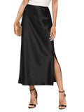 Women's Satin High Waisted Side Split Maxi Skirt - Elegant, Flowy