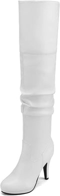 Women's Black Chunky Thigh High Heel Boots - DREAM PAIRS