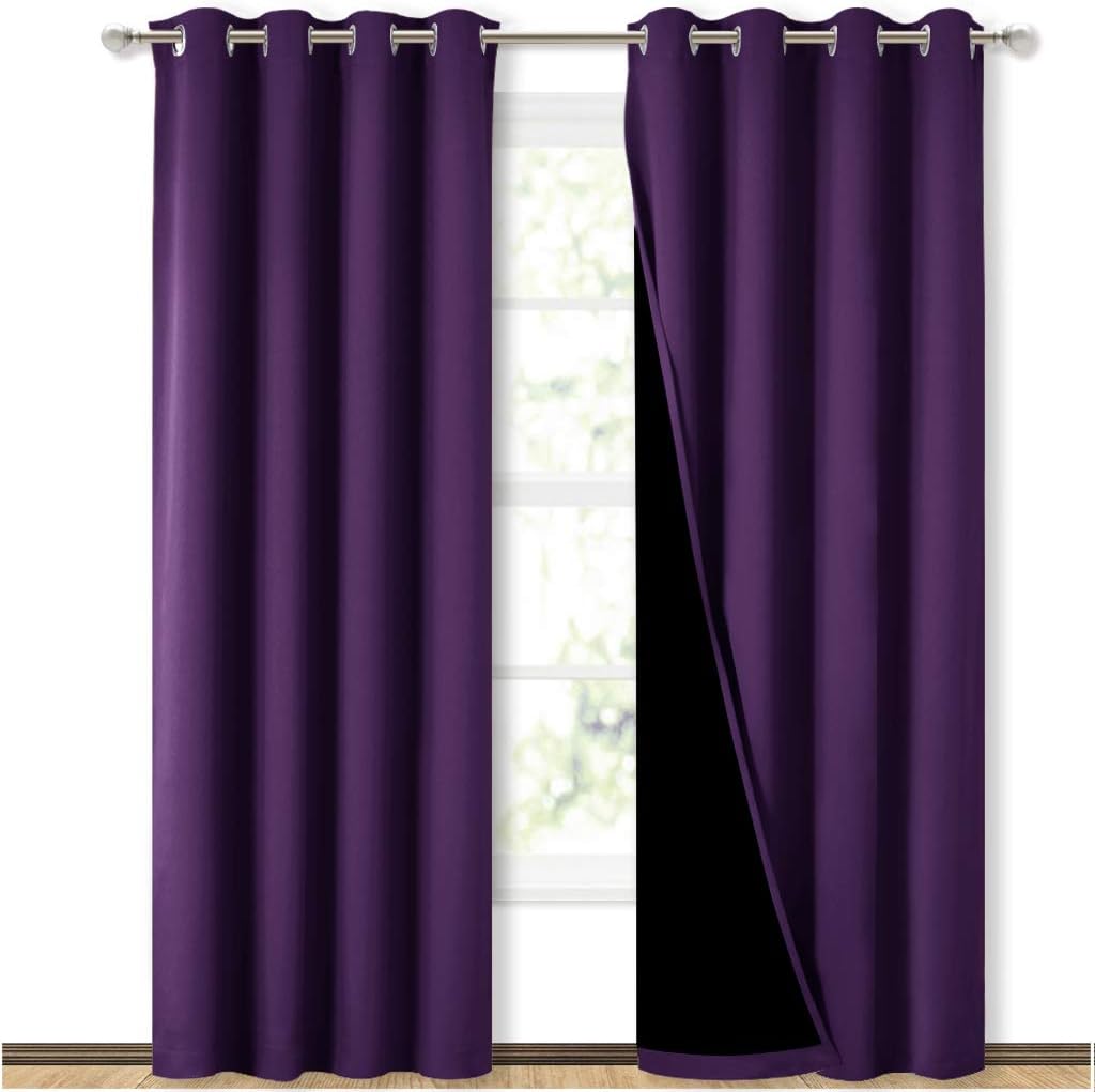 NICETOWN 100% Blackout Curtains for Living Room, Royal Purple