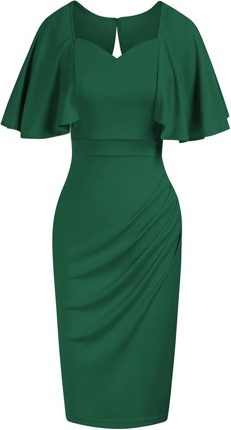GRACE KARIN Women 3/4 Ruffle Sleeve Slim Fit Business Dress