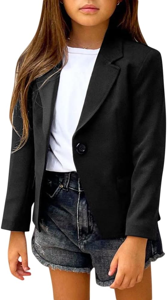 rrhss Girls Solid Color Lapel Suit Coat Blazer Jacket for Kids