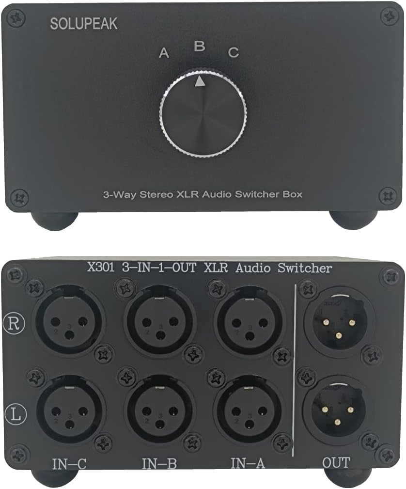 3-Way XLR Stereo Audio Switch Box for Balanced Audio Control