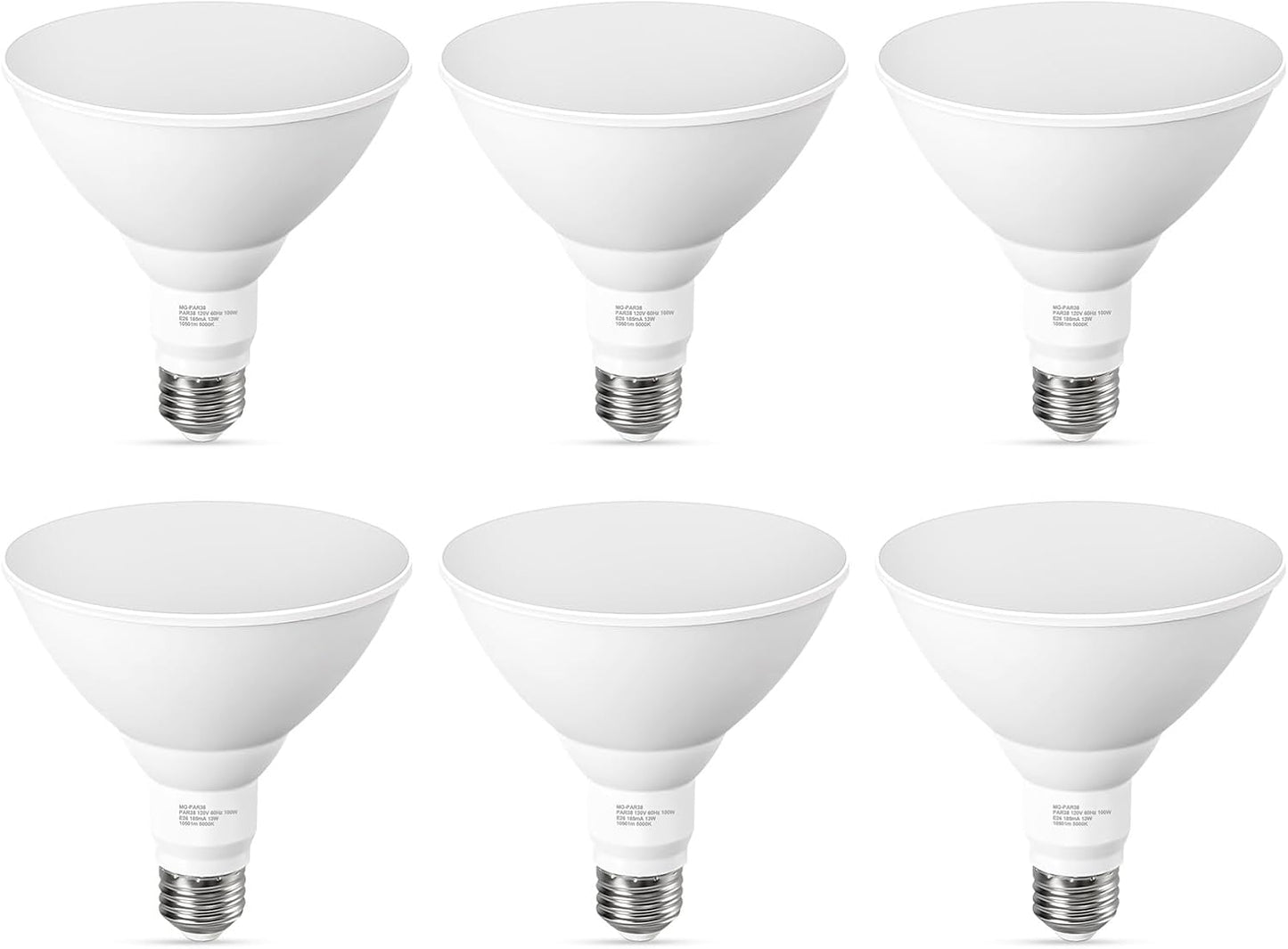LED Flood Light Bulbs PAR38 5000K Waterproof Dimmable 6 Pack