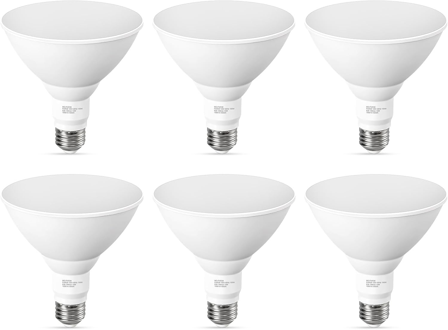 LED Flood Light Bulbs PAR38 5000K Waterproof Dimmable 6 Pack