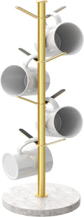 Gold Mug Holder Tree with Marble Base 8 Hooks - Stable Counter Storage