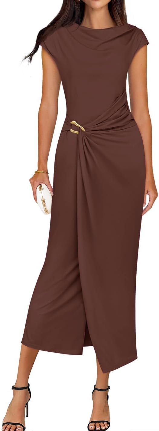ZESICA Women's Summer Mock Neck Bodycon Midi Dress for Parties